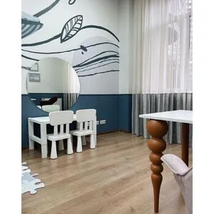 Unique table legs with round elements from beech